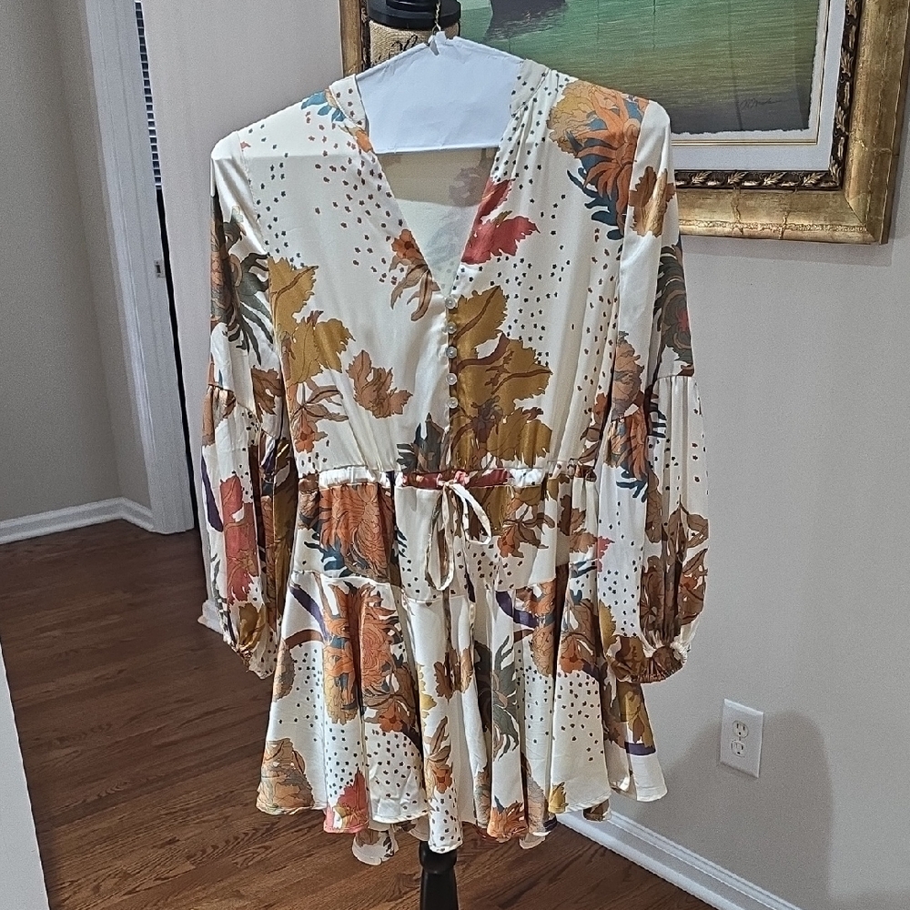 Entro Floral Mini Dress - Cream and Brown